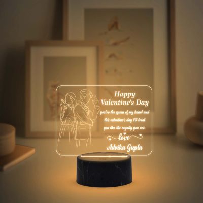 Happy Valentines Day night lamp with Warm White Color Customized with Name Gift for couple